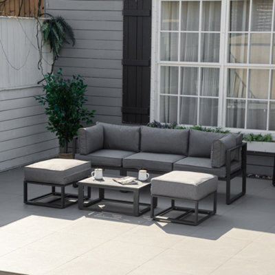 Outsunny 6 Pc Garden Daybed Aluminum Sectional Sofa Set Coffee Table Footstool - image 1