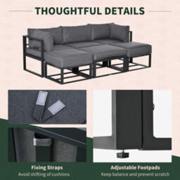 Outsunny 6 Pc Garden Daybed Aluminum Sectional Sofa Set Coffee Table Footstool - thumbnail 8