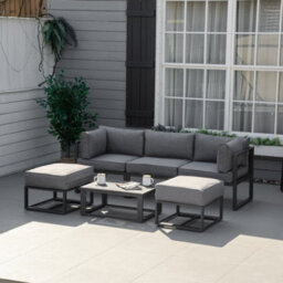 Outsunny 6 Pc Garden Daybed Aluminum Sectional Sofa Set Coffee Table Footstool - thumbnail 1