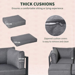 Outsunny 6 Pc Garden Daybed Aluminum Sectional Sofa Set Coffee Table Footstool - thumbnail 6