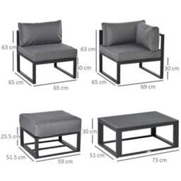 Outsunny 6 Pc Garden Daybed Aluminum Sectional Sofa Set Coffee Table Footstool - thumbnail 3