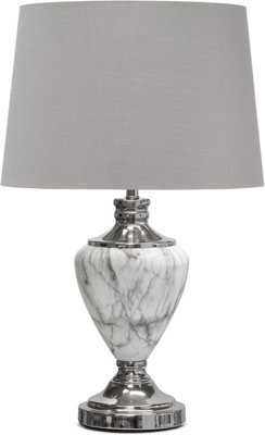 Lighting Supermarket Hepburn Large Grey Marble Effect Table Lamp With Grey Silver Lined Shade - Grey - image 1