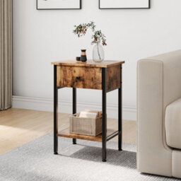 Thehotsale Industrial End Table With Drawer And Storage Shelf Retro Bedside Tables Organizer For Living Room Bedroom - thumbnail 2
