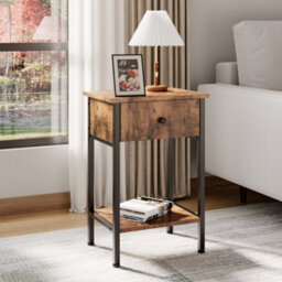 Thehotsale Industrial End Table With Drawer And Storage Shelf Retro Bedside Tables Organizer For Living Room Bedroom - thumbnail 1