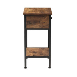 Thehotsale Industrial End Table With Drawer And Storage Shelf Retro Bedside Tables Organizer For Living Room Bedroom - thumbnail 5