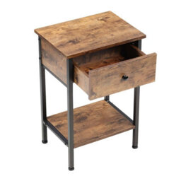 Thehotsale Industrial End Table With Drawer And Storage Shelf Retro Bedside Tables Organizer For Living Room Bedroom - thumbnail 4