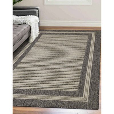 Melrose County Flatweave Grey Bordered Indoor Non-Slip Small Area Rug 080/150Cm - image 1