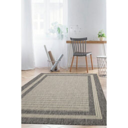 Melrose County Flatweave Grey Bordered Indoor Non-Slip Small Area Rug 080/150Cm - thumbnail 2