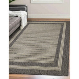 Melrose County Flatweave Grey Bordered Indoor Non-Slip Small Area Rug 080/150Cm - thumbnail 1