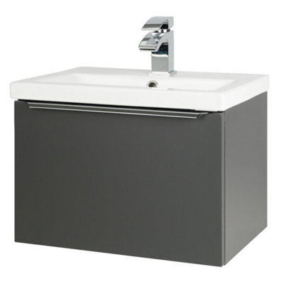 Clifton 500mm Bathroom Matt Dark Grey Wall Mounted Vanity Unit And Basin (Central) - Brassware Not Included - image 1