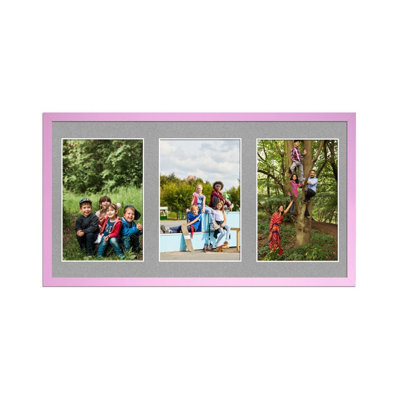 AK Frames 40X20Cm Pastel Pink Sleek Multi Photo Frame With Silver Mount - Holds 3 Apertures (3X) 6X4 Photos - image 1