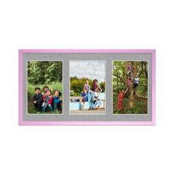AK Frames 40X20Cm Pastel Pink Sleek Multi Photo Frame With Silver Mount - Holds 3 Apertures (3X) 6X4 Photos - thumbnail 1