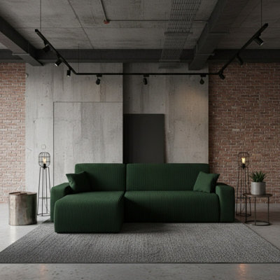 Piano L Shape Corduroy Corner Sofa Bed With Storage Soft Cord Fabric Modern Living Room Settee Stylish Comfortable Green - image 1