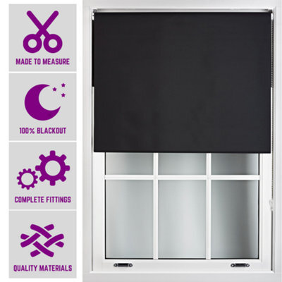 Furnished Made To Measure Blackout Roller Blinds - Black Roller Blind For Windows And Doors (W)90Cm (L)165Cm - image 1