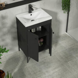 Royal Bathrooms Verona 500mm Matt Black Floor Standing Bathroom Vanity Unit 2 Door With Mid-Edge Basin & Matt Black Knob - thumbnail 5