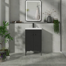 Royal Bathrooms Verona 500mm Matt Black Floor Standing Bathroom Vanity Unit 2 Door With Mid-Edge Basin & Matt Black Knob - thumbnail 4