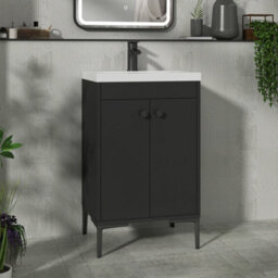 Royal Bathrooms Verona 500mm Matt Black Floor Standing Bathroom Vanity Unit 2 Door With Mid-Edge Basin & Matt Black Knob - thumbnail 1