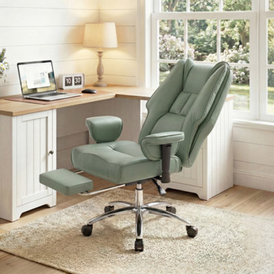 Homcom Executive Office Chair, Reclining Desk Chair With Footrest, Green - image 1