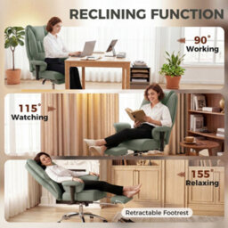 Homcom Executive Office Chair, Reclining Desk Chair With Footrest, Green - thumbnail 8