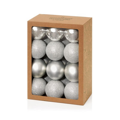 Premier Decorations Premier - 24 Silver Multi Finish Baubles, 60mm
