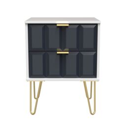 Bologna Ready Assembled Matt Indigo & White No Effect 2 Drawer Wide Bedside Chest (H)505mm (W)395mm (D)415mm - thumbnail 2