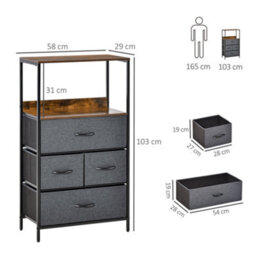 Wyld Haus Lolula 4-Drawer Black Storage Chest With Open Shelves - Slim Tall Unit 58W X 29D X 103H Cm - thumbnail 4