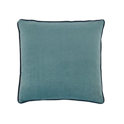 Just So Home Velvet Scatter Cushion 43Cm With Zip (Duck Egg  With Contrast Midnight Piping)