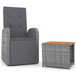 Berkfield 2 Piece Garden Lounge Set Grey Poly Rattan&solid Wood Acacia - thumbnail 2