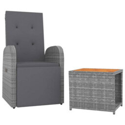 Berkfield 2 Piece Garden Lounge Set Grey Poly Rattan&solid Wood Acacia - thumbnail 3