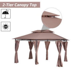 Outsunny 4M X 3(M) Outdoor 2-Tier Steel Frame Gazebo W/ Curtains Outdoor Garden - thumbnail 4