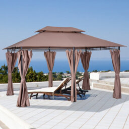 Outsunny 4M X 3(M) Outdoor 2-Tier Steel Frame Gazebo W/ Curtains Outdoor Garden - thumbnail 1