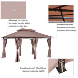 Outsunny 4M X 3(M) Outdoor 2-Tier Steel Frame Gazebo W/ Curtains Outdoor Garden - thumbnail 6