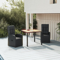 Berkfield 3 Piece Garden Dining Set Black Poly Rattan&solid Wood Acacia