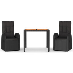Berkfield 3 Piece Garden Dining Set Black Poly Rattan&solid Wood Acacia - thumbnail 2