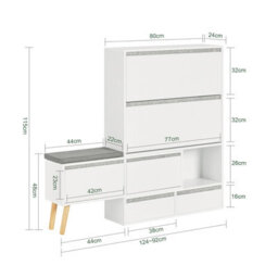 Sobuy Fsr134-W, Shoe Cabinet Shoe Rack Cupboard Organizer With Storage Bench,white,w124Xd24Xh114.5 - thumbnail 3