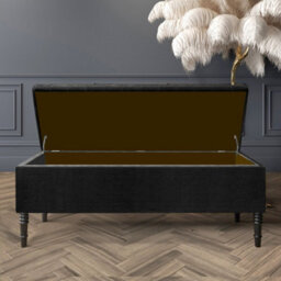 90Cm Paris Plain Ottoman Storage Bench -Naples Shoes Bench With Black Turned Wooden Legs - Black Upholstery Storage Footstool - thumbnail 2