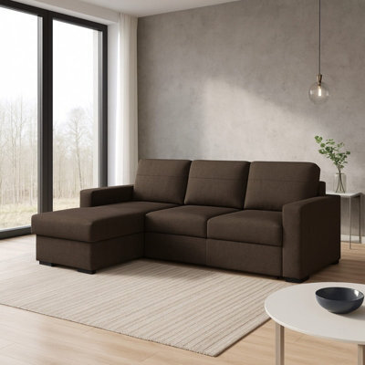 Tokio D Corner Sofa Bed With Storage Modern Reversible Design Comfortable Living Room Furniture Brown - image 1