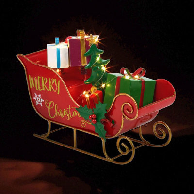 Urbn-Living Urbnliving 27Cm Width Merry Christmas Metal Santa Sleigh Ornament Presents Gift Led Decoration Display - image 1