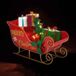 Urbn-Living Urbnliving 27Cm Width Merry Christmas Metal Santa Sleigh Ornament Presents Gift Led Decoration Display - thumbnail 1