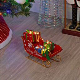 Urbn-Living Urbnliving 27Cm Width Merry Christmas Metal Santa Sleigh Ornament Presents Gift Led Decoration Display - thumbnail 2