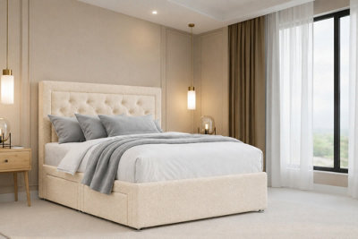 "Nexus Tuscany Teddy Divan, Cream, 26"" Headboard, No Drawers, Open Coil Mattress, Small Double" - image 1