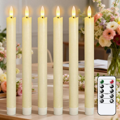 Eldnacele Led Taper Candles Flickering With Timer, Battery Operated Flameless Remote, Real Wax Dinner For Christmas Home Wedding