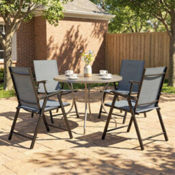 Outsunny Folding Garden Chairs Set Of 4 With High Back, Armrests, Light Grey