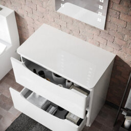 Nes Home Merton 800 mm Gloss White 2 Drawer Work Top Freestanding Vanity Unit Bathroom - thumbnail 3