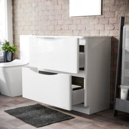 Nes Home Merton 800 mm Gloss White 2 Drawer Work Top Freestanding Vanity Unit Bathroom - thumbnail 4
