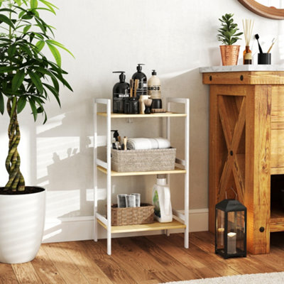 Homcom 3-Tier Bamboo Bathroom Storage Shelf With Adjustable Rack, White - image 1