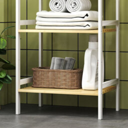 Homcom 3-Tier Bamboo Bathroom Storage Shelf With Adjustable Rack, White - thumbnail 9