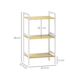 Homcom 3-Tier Bamboo Bathroom Storage Shelf With Adjustable Rack, White - thumbnail 3