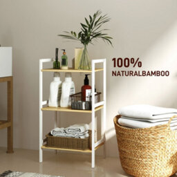Homcom 3-Tier Bamboo Bathroom Storage Shelf With Adjustable Rack, White - thumbnail 7