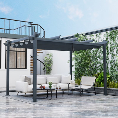 Costway 4 X 2.9M Outdoor Aluminum Retractable Pergola Canopy Shelter Grape Trellis Grey - image 1
